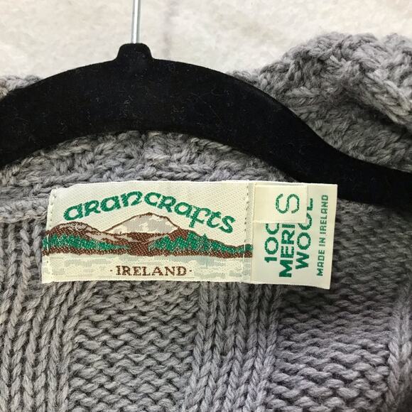 Aran Crafts Ireland 100% merino wool grey cable knit long length cardigan S - Picture 3 of 11